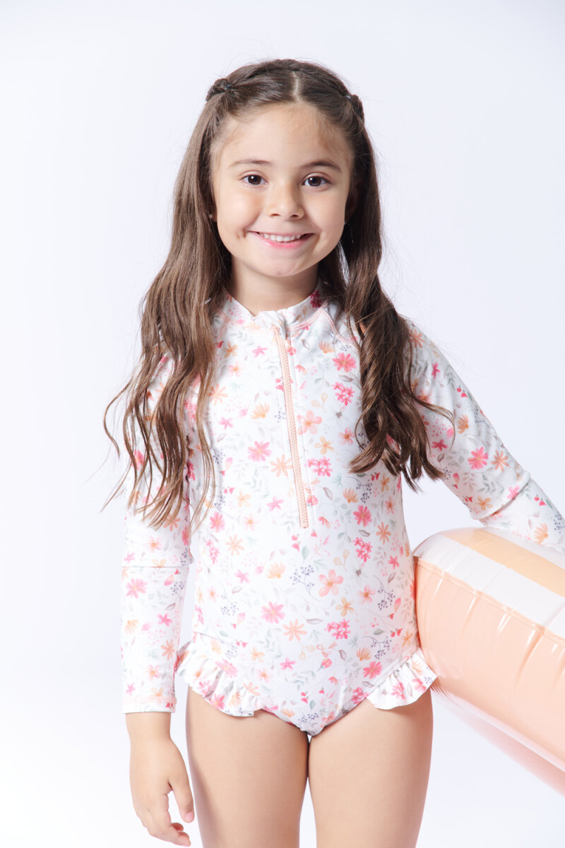 Malla manga larga uv estampa Flores Blanco