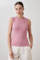 Top canalé rosa pastel