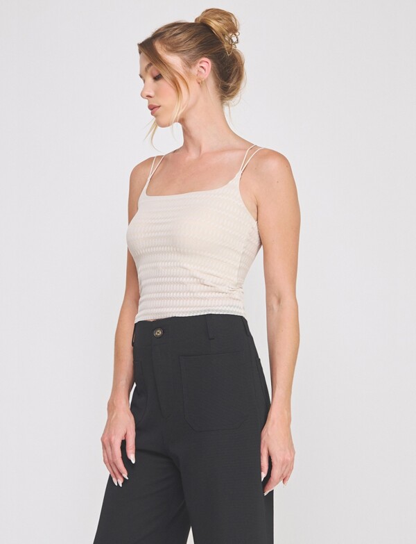 Top Crop Texturado Con Breteles Dobles BEIGE CLARO