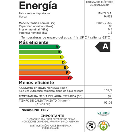 Termotanque James 80Lts Cobre