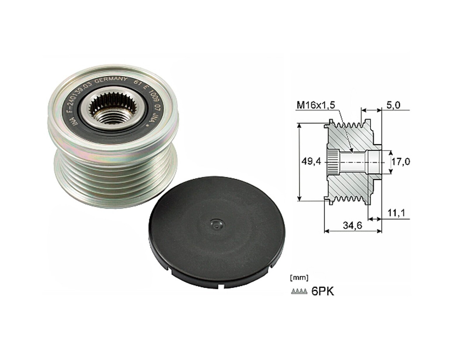 Polea Alternador Marcha Libre Audi A1/A3 Seat Ibiza V/Arona Volks Virtus/Vento/Up/T-Cross/Polo/Nivus/Suran 10-25 