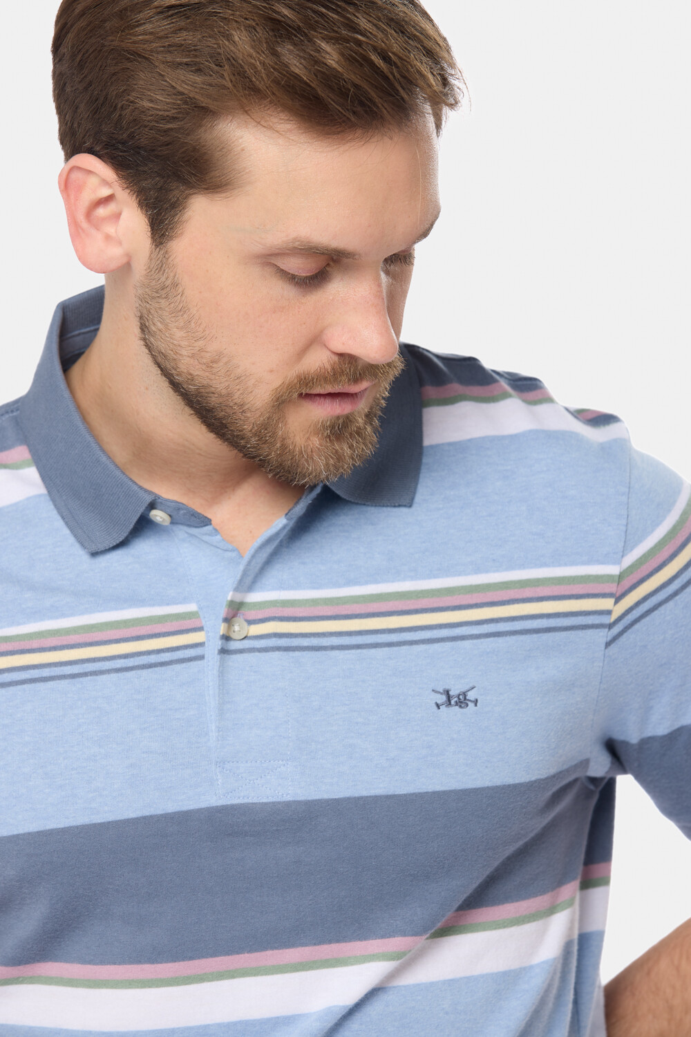 REMERA POLO RAYADA JERSEY Celeste