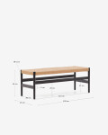 Banco Zaide de madera maciza de roble con acabado negro y asiento de cuerda 120cm
