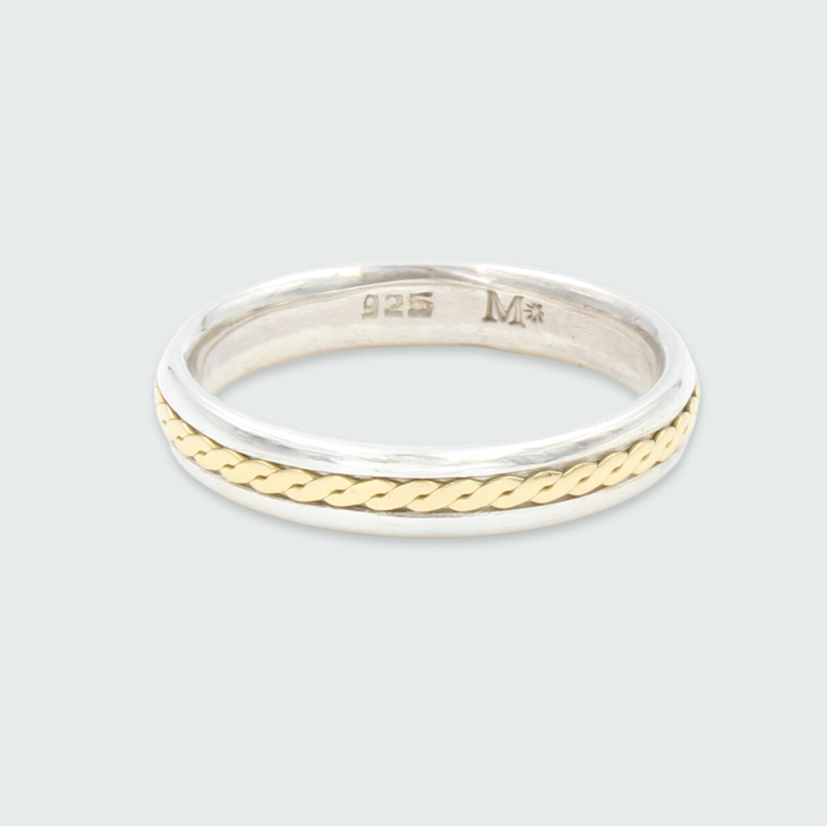 Par de alianzas MOON de plata 925 con trenza gruesa de oro 18k 
