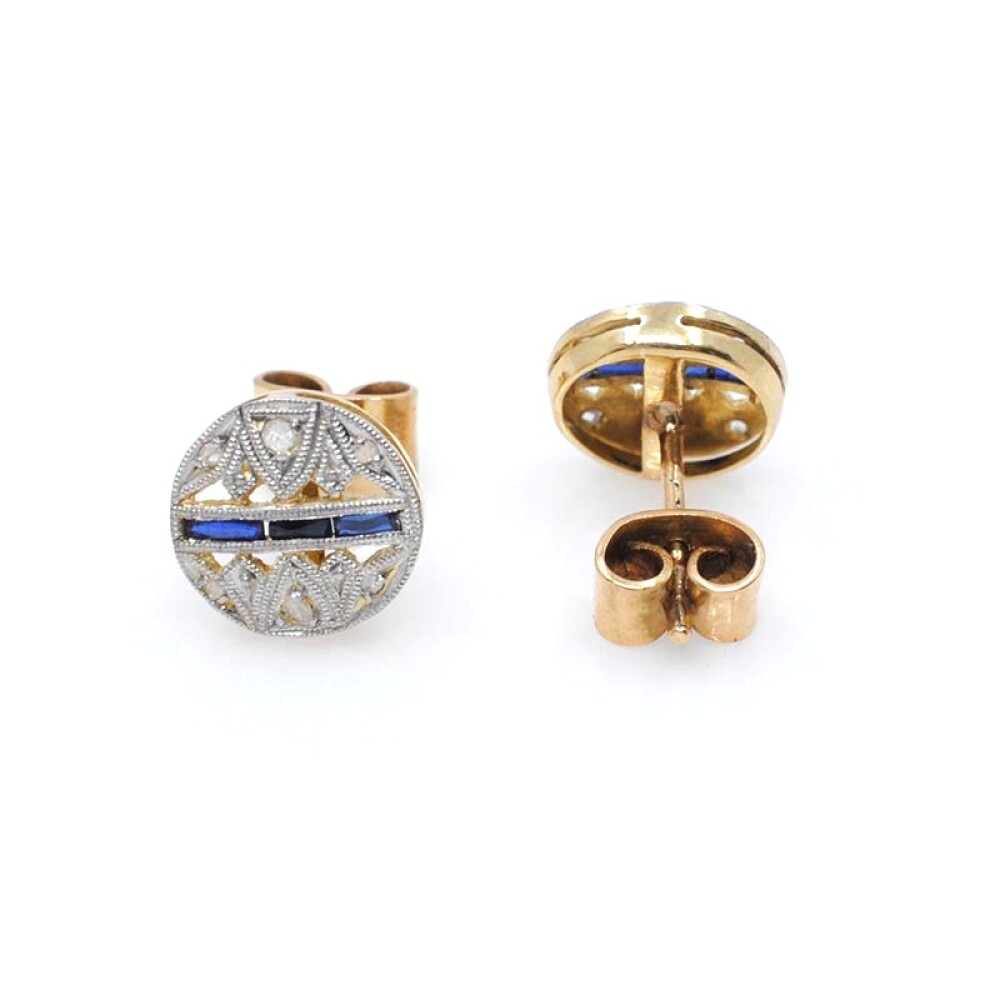 Caravanas oro 18k , diamantes y zafiros sintéticos Caravanas oro 18k , diamantes y zafiros sintéticos