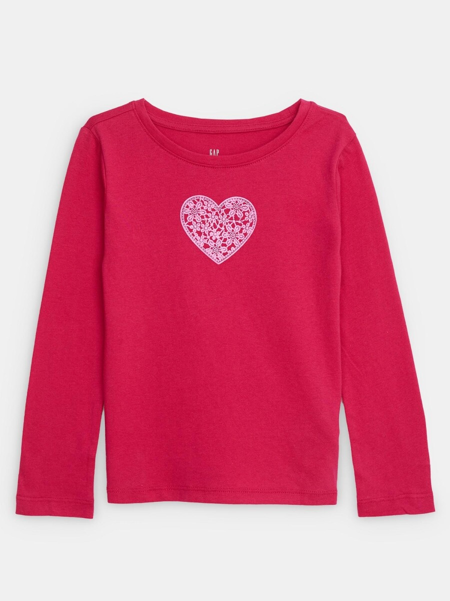 Remera Grafico Manga Larga Niña - Pink Heart Graphic 