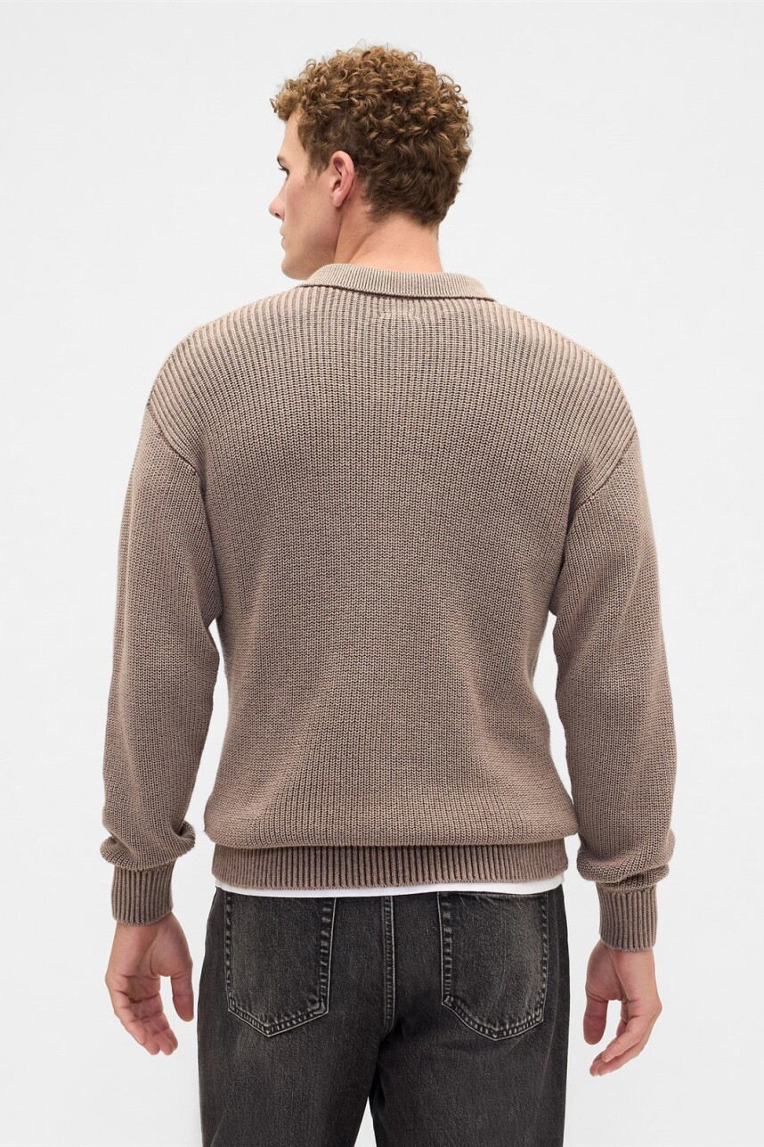 Buzo Tipo Polo Rib Hombre Medium Cool Brown