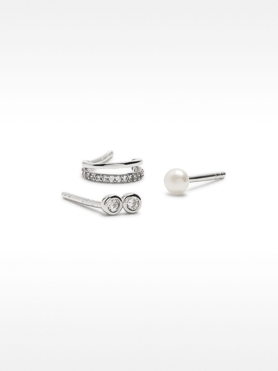 Set De Pendientes Com Perlas De Agua Dulce - Plata De Ley 925 plateado