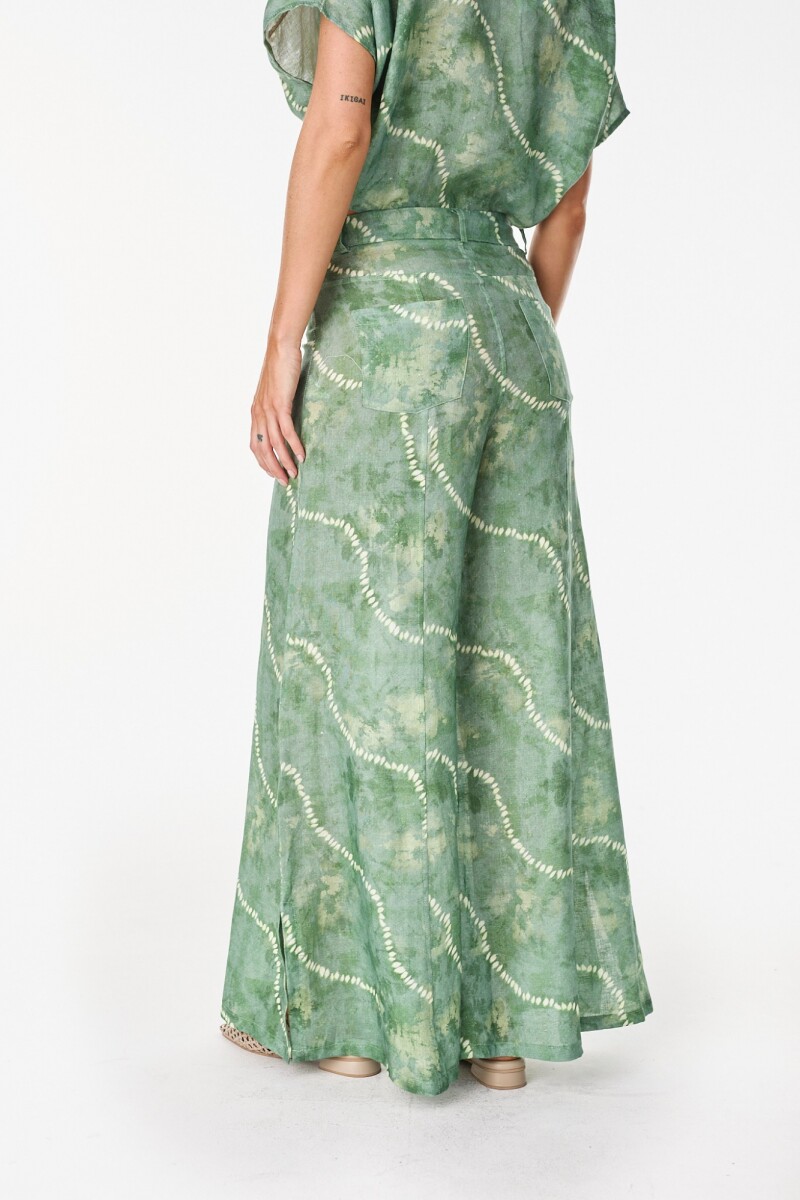 Pantalon Cuarzo Lino Estampa Verde