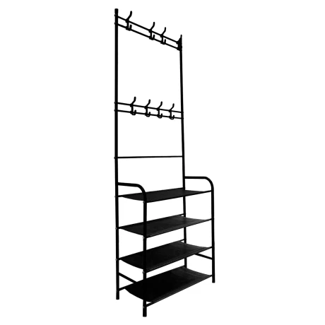 Perchero despojador de metal con 4 estantes y ganchos Perchero despojador de metal con 4 estantes y ganchos