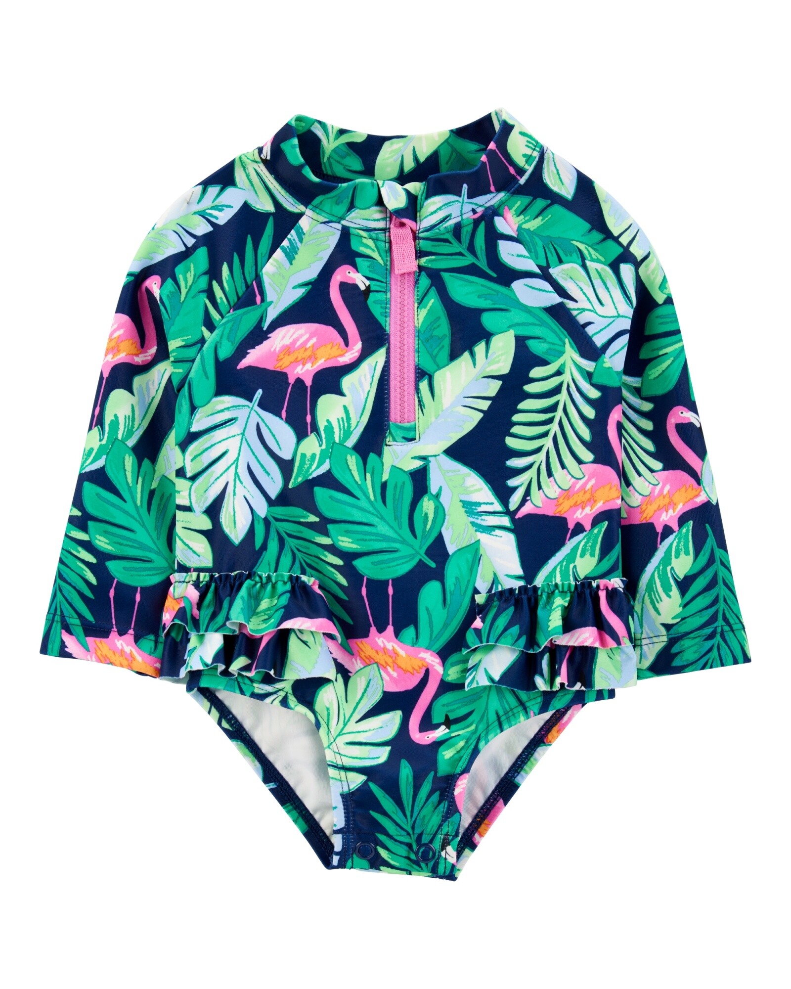 Malla de baño una pieza, manga larga, con protección UPF 50+, diseño flamencos Sin color