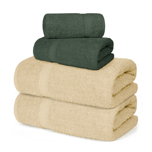 JUEGO 4 TOALLAS LANCASTER BEIGE Y VERDE