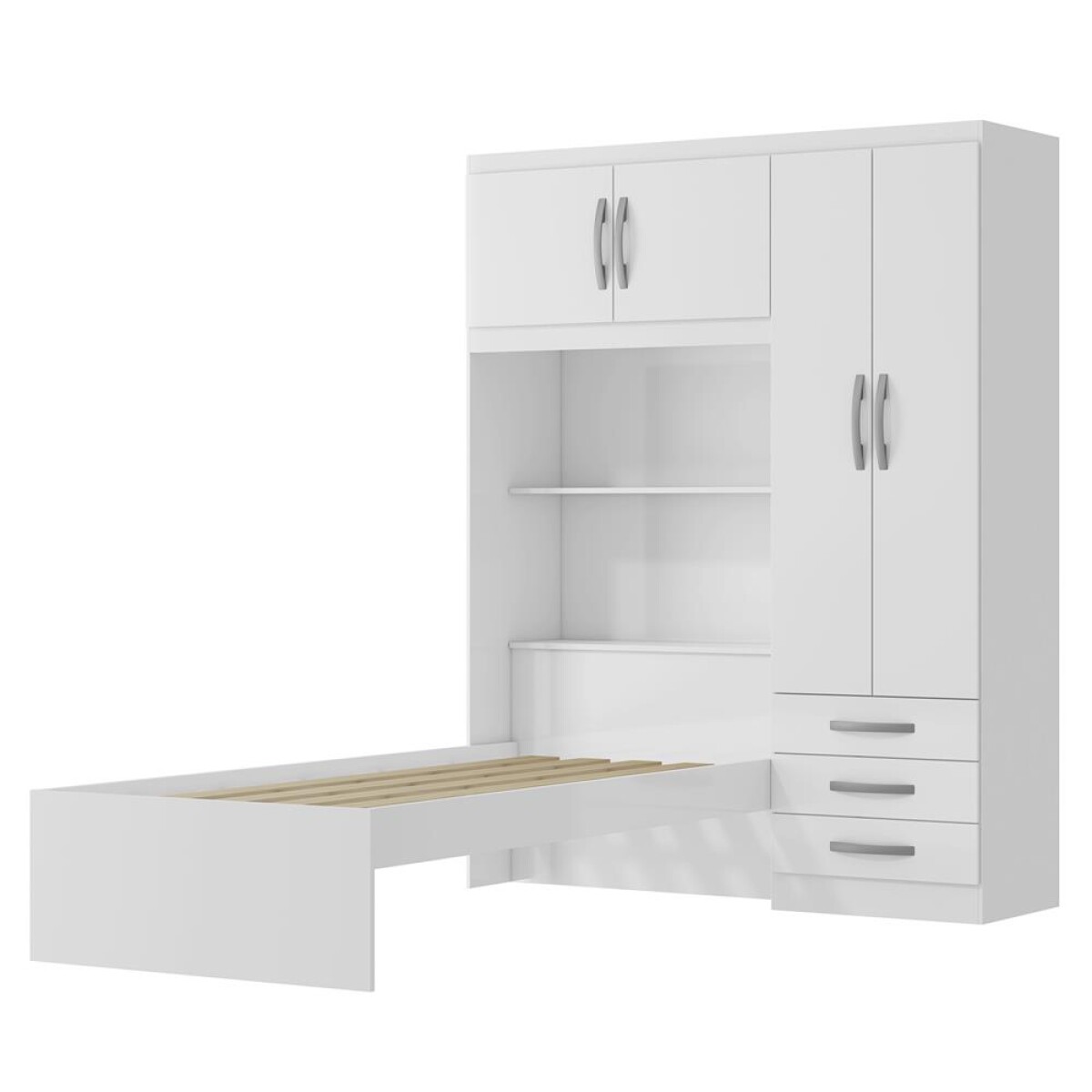 Ropero Lisboa 4 Puertas 3 Cajones con Cama Individual y Baúl - Blanco 