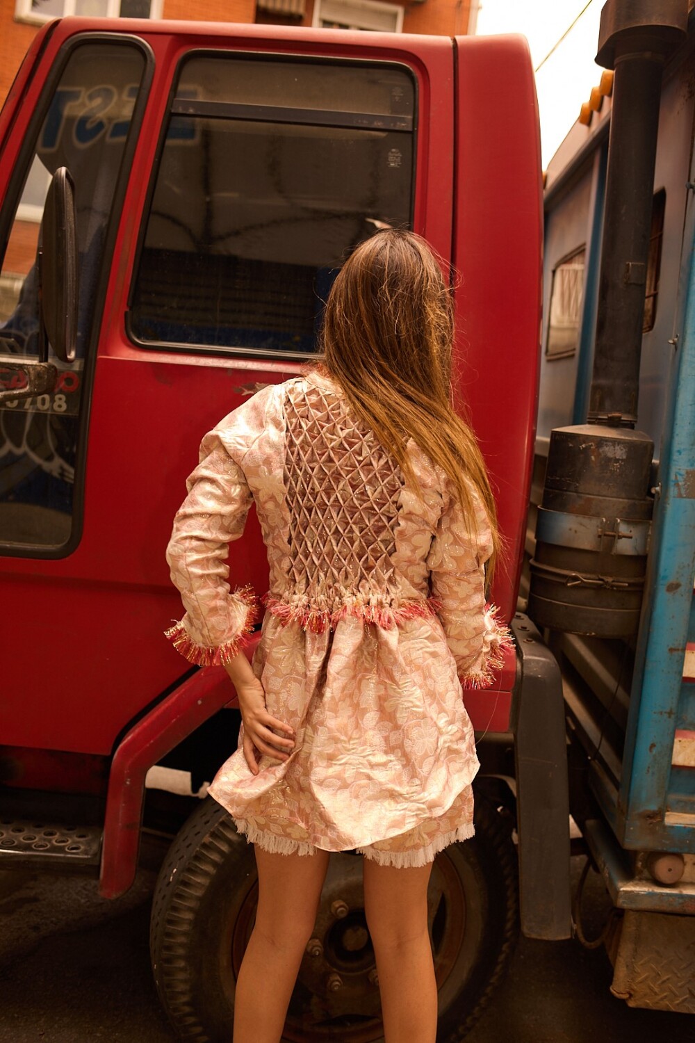 Long Smock Shirt Brocato Rosado