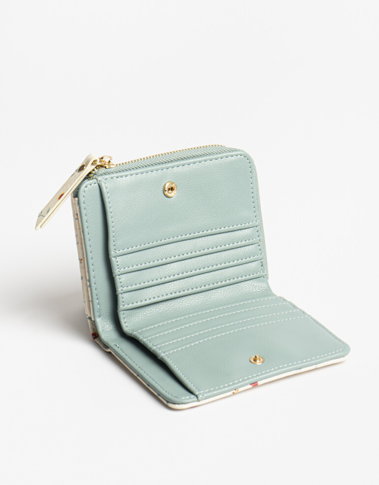 Billetera Billetera De Cuerina Con Cierre - Estampado Flores