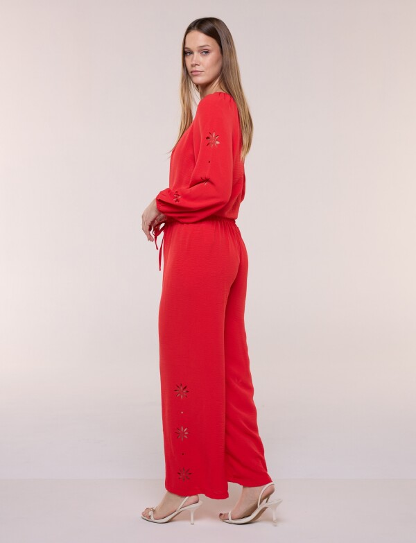 Pantalon Fluído Con Lateral Calado ROJO