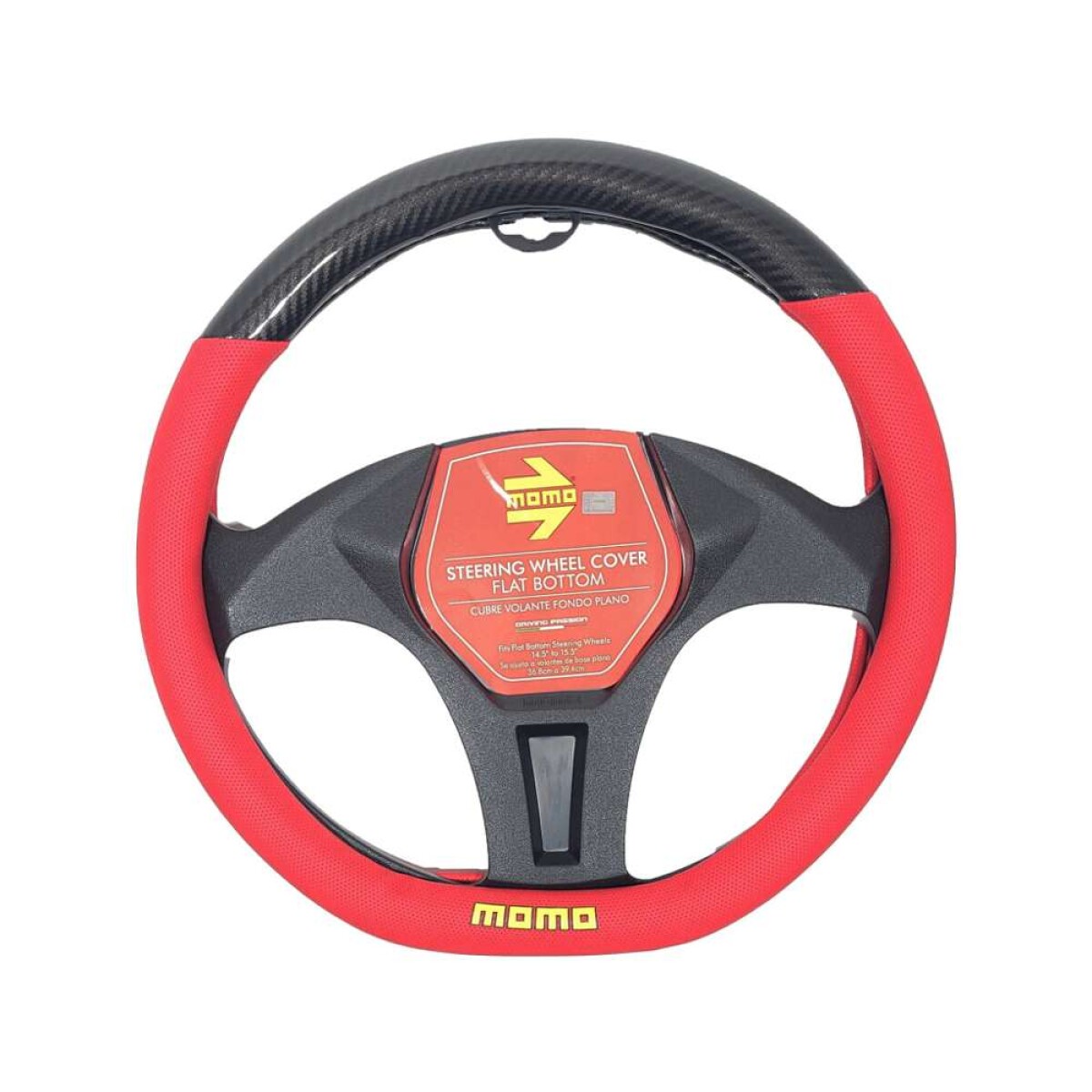 Cubre Volante Momo Auto De Base Plana - Rojo Y Negro 