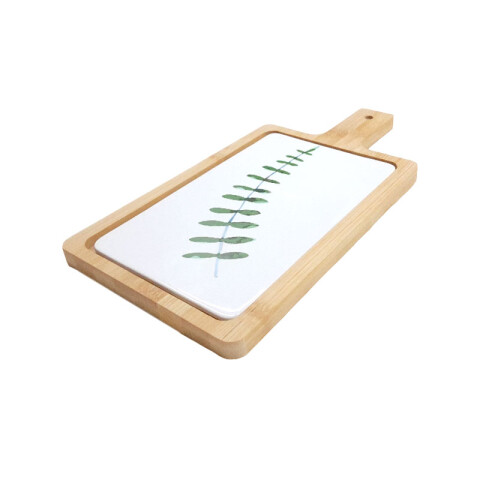 Tabla para picadas de bamboo con plato de cerámica extraíble Tabla Para Picadas De Bamboo Con Plato De Cerámica Extraíble