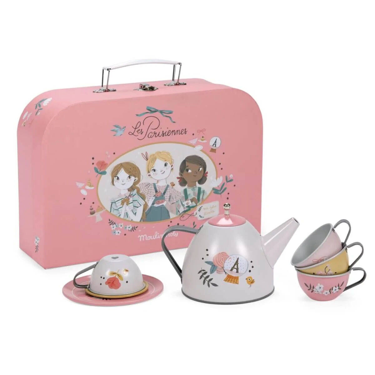 Juego de té de metal en maleta Les Parisiennes Moulin Roty 