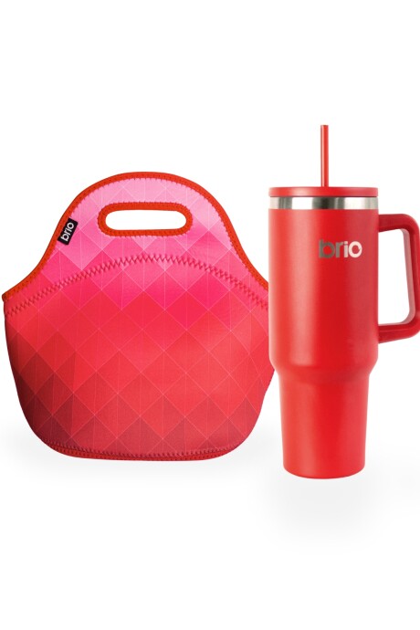 Set de lunchera de neopreno y vaso térmico Cup 360 1200ml brio set diamantes/rojo