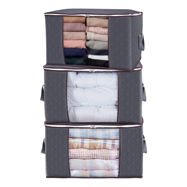 Set Caja Organizadora X4 Ropa Guarda Mantas Frazadas Variante Color Gris