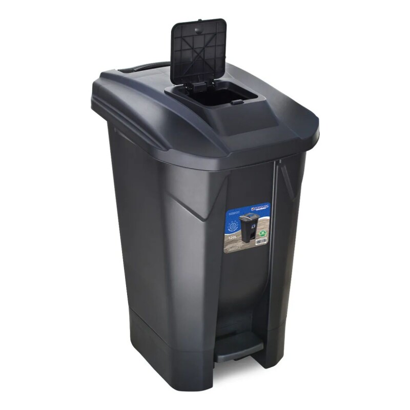 Tarro de residuos con ruedas y pedal 120 lts AZUL