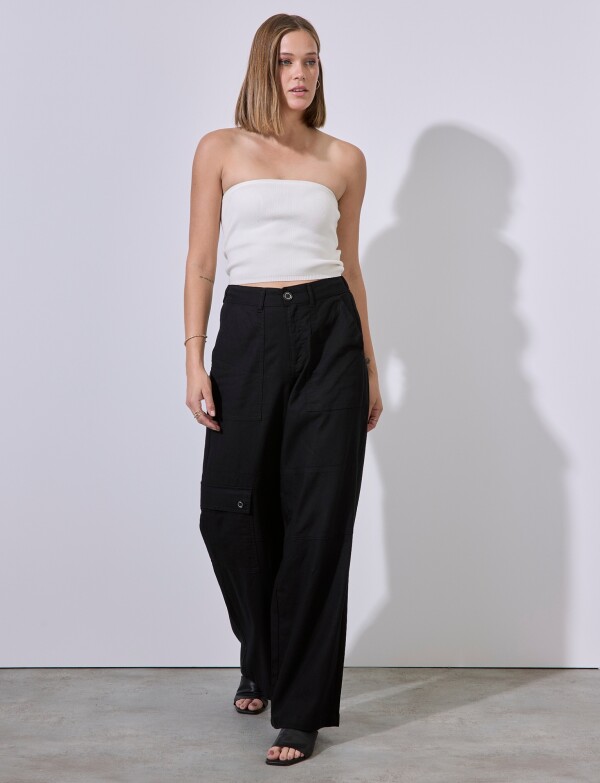 Pantalon Lino Cargo NEGRO