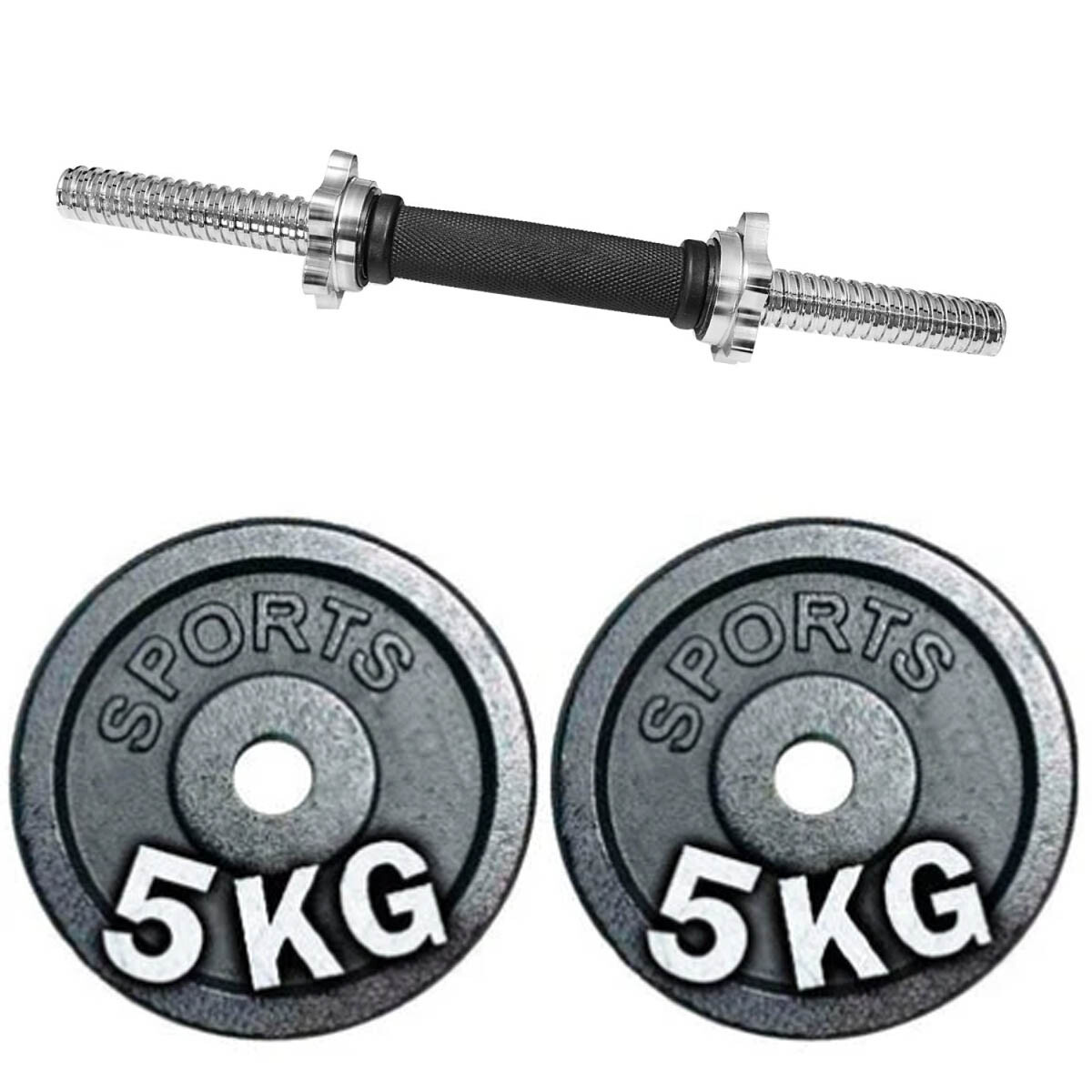 Set Mancuerna Maciza Cromada C/ Roscas + 10 Kg Pesas - 2 discos de 5kg 