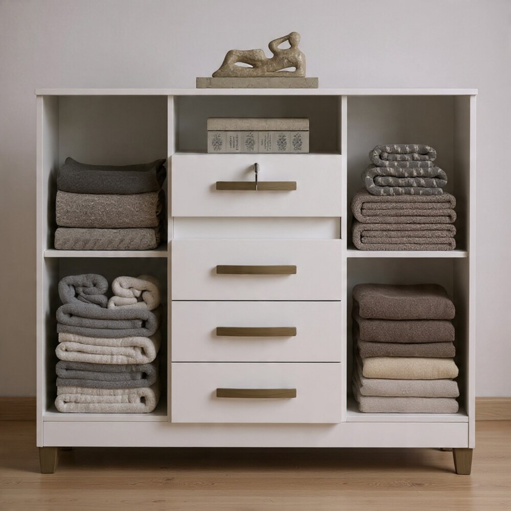 CÓMODA CAJONERA GUARDARROPA 4 CAJONES 2 PUERTAS CON LLAVE BLANCO