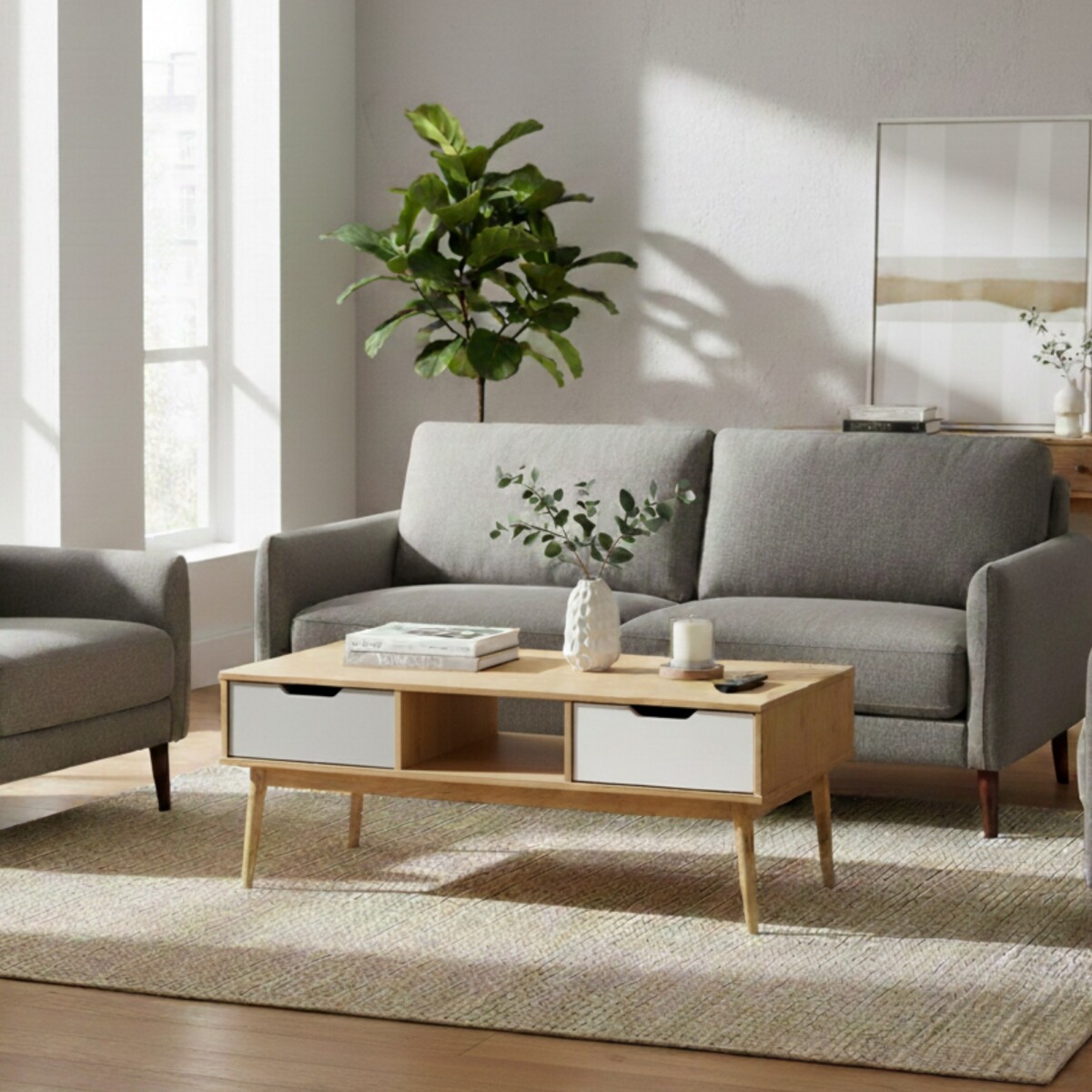 Mesa de Living Nordica - Roble/Gris claro/Blanco 