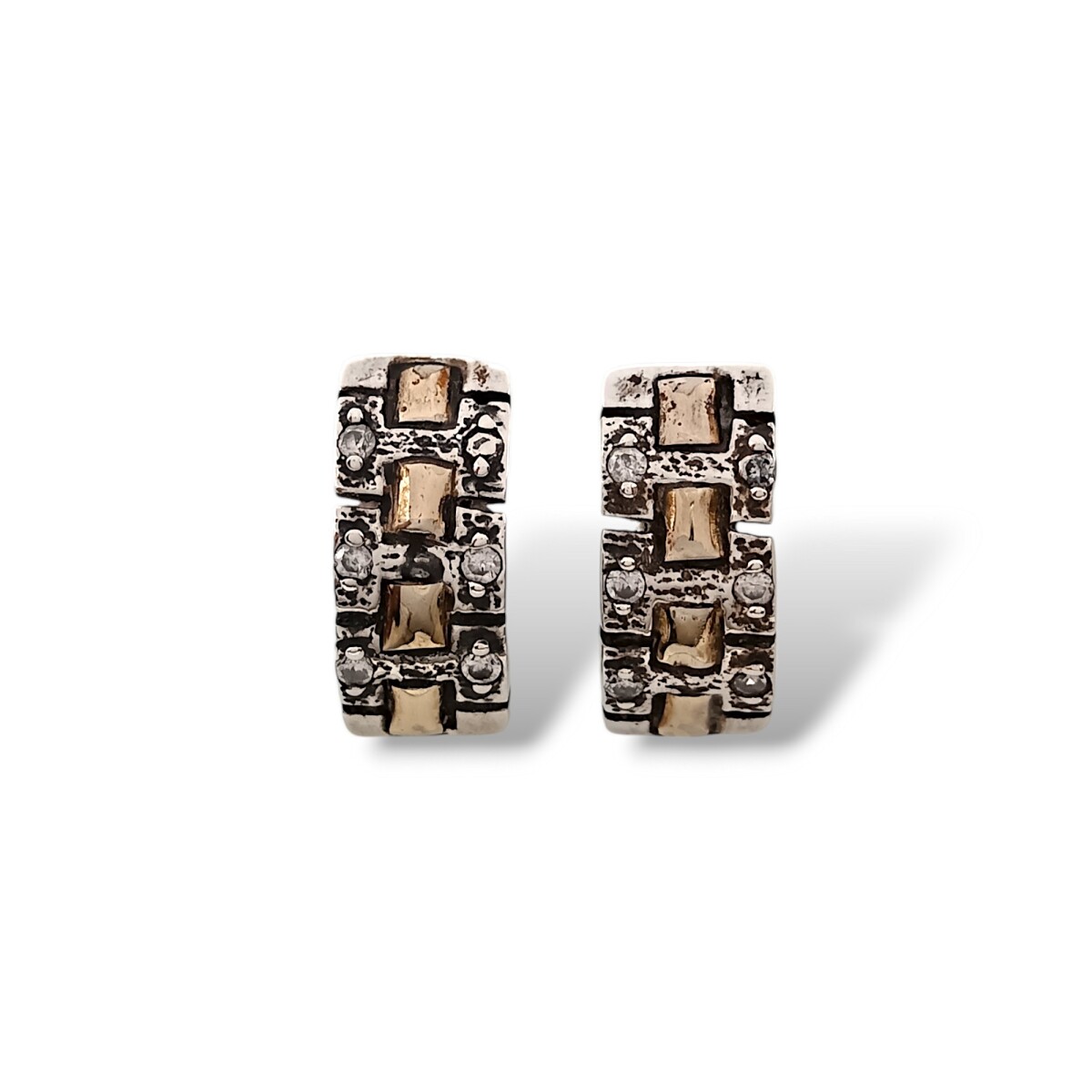 Caravanas Medio aro Zirconia-Plata y oro-Zirconia-CA5068 - Sinpiedra 