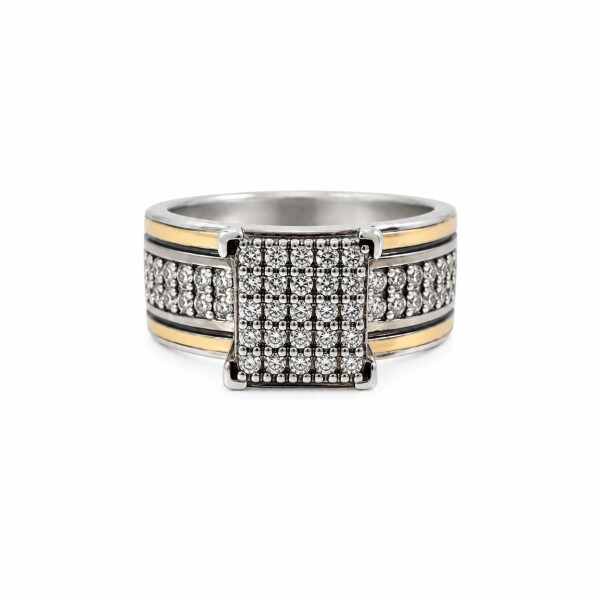 Anillo Cuadrado-Plata y oro-Piedra zirconia-AN5919 conpiedra