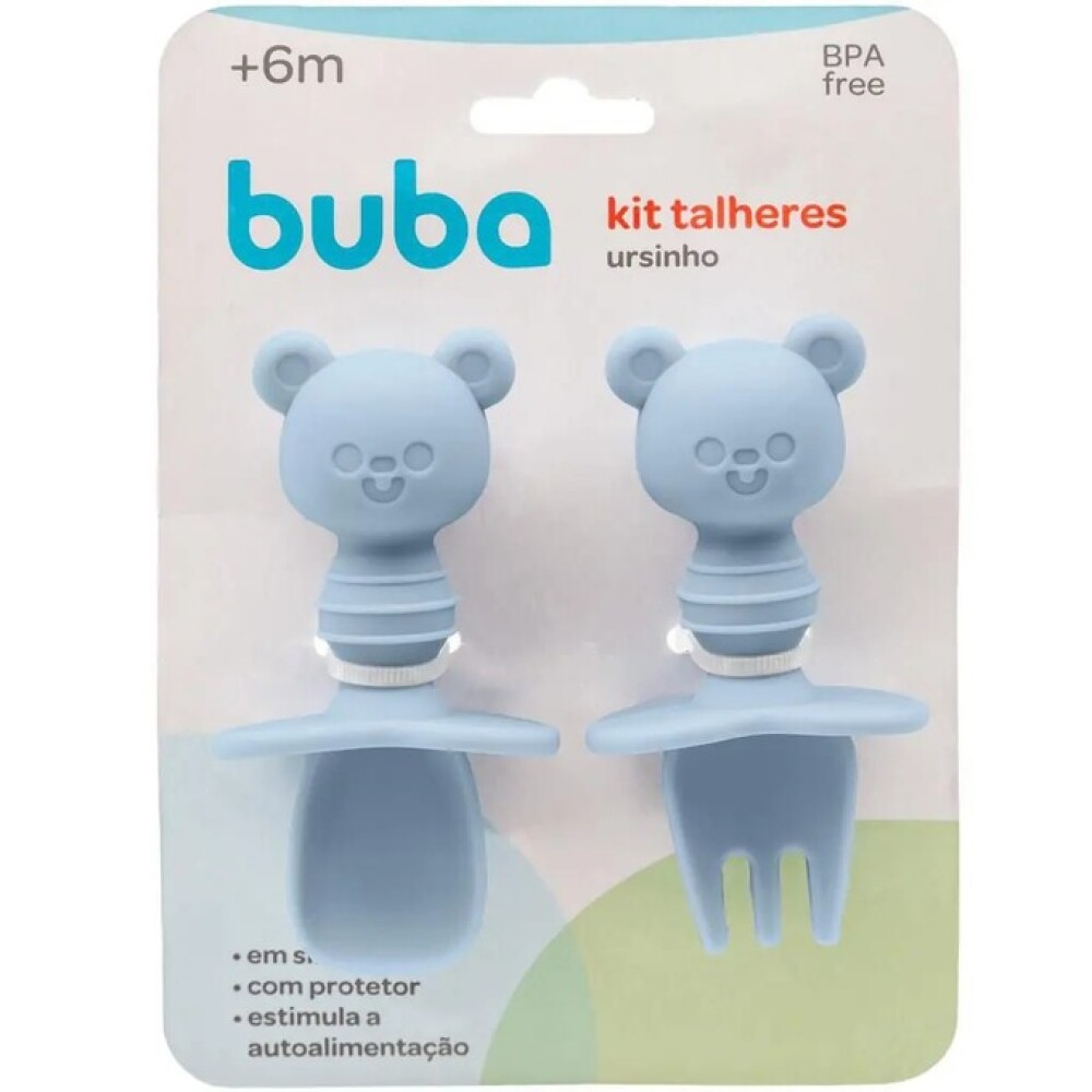 Set x2 cubiertos entrenamiento BUBA silicona OSO celeste
