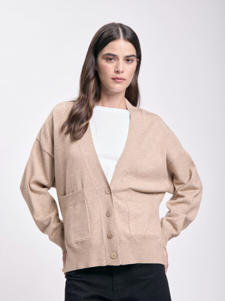 Cardigan punto corte lateral Taupe