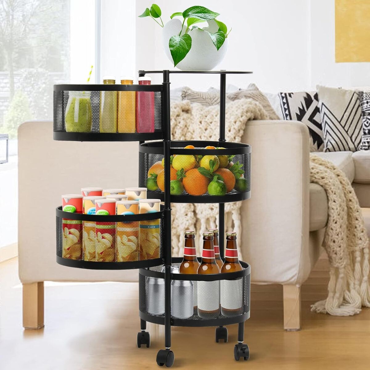 Carro Organizador 4 Estantes Cocina Baño multiuso con Ruedas IMBACK Color Negro 