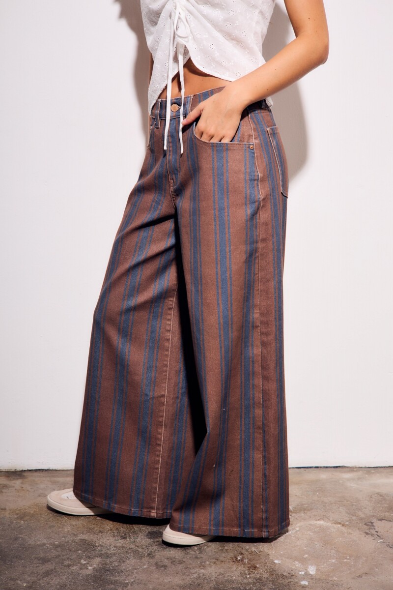 Jean Rayado Extra Wide Leg Chocolate