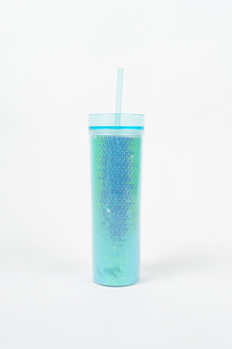 Vaso Con Tapa + Sorbito Gaiman - Azul 