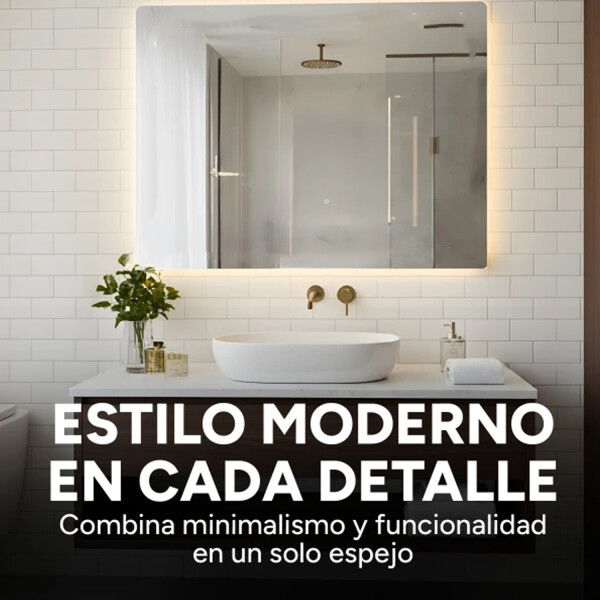 Espejo Rectangular Con Led Baño Led11 60 X 80 Desempañador ESPEJO RECTANGULAR LED11 60X80