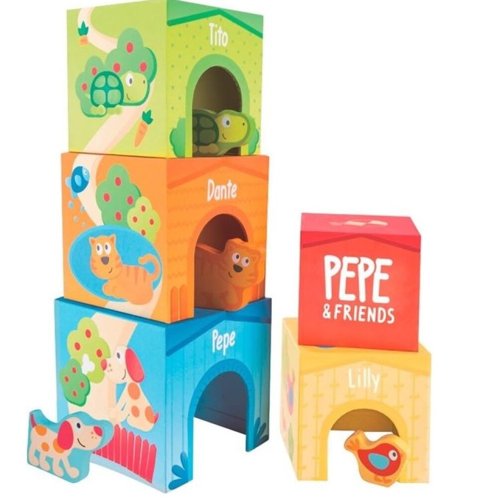Bloques cubo apilables con animales PEPE friends HAPE Bloques cubo apilables con animales PEPE friends HAPE