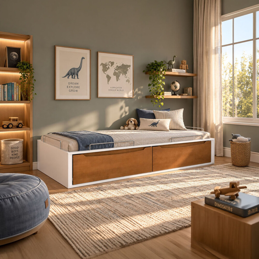 CAMA CAJONES 1 PLAZA MDF BLANCO FUNCIONAL IGOR