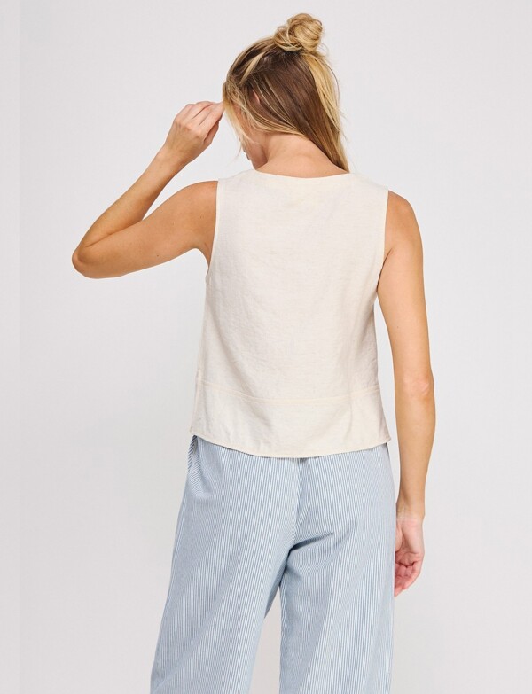 Blusa De Lino Sin Mangas Con Botones BEIGE CLARO