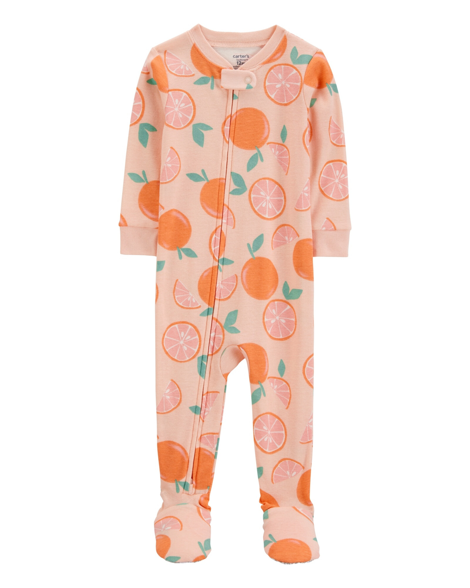 Pijama una pieza de algodón, con pie, anaranjado, diseño naranjas. Talles 2-5T Pijama una pieza de algodón, con pie, anaranjado, diseño naranjas. Talles 2-5T