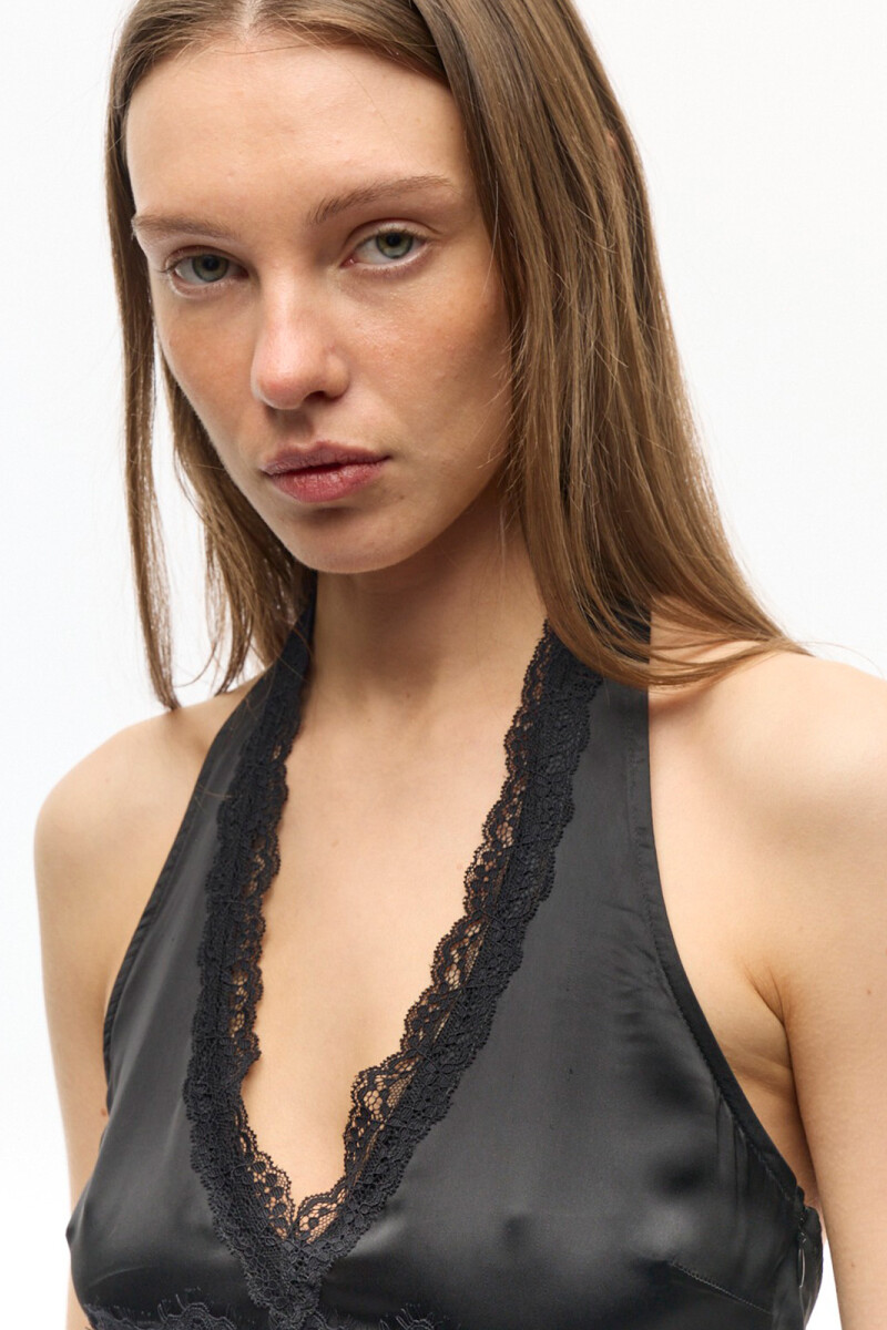 TOP HALTER SATIN Negro