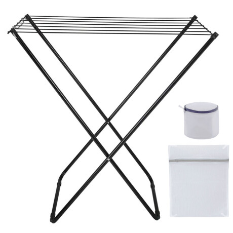 Set Tendedero Plegable en Acero 5.2mt + 2 Bolsas p/Lavarropa Negro