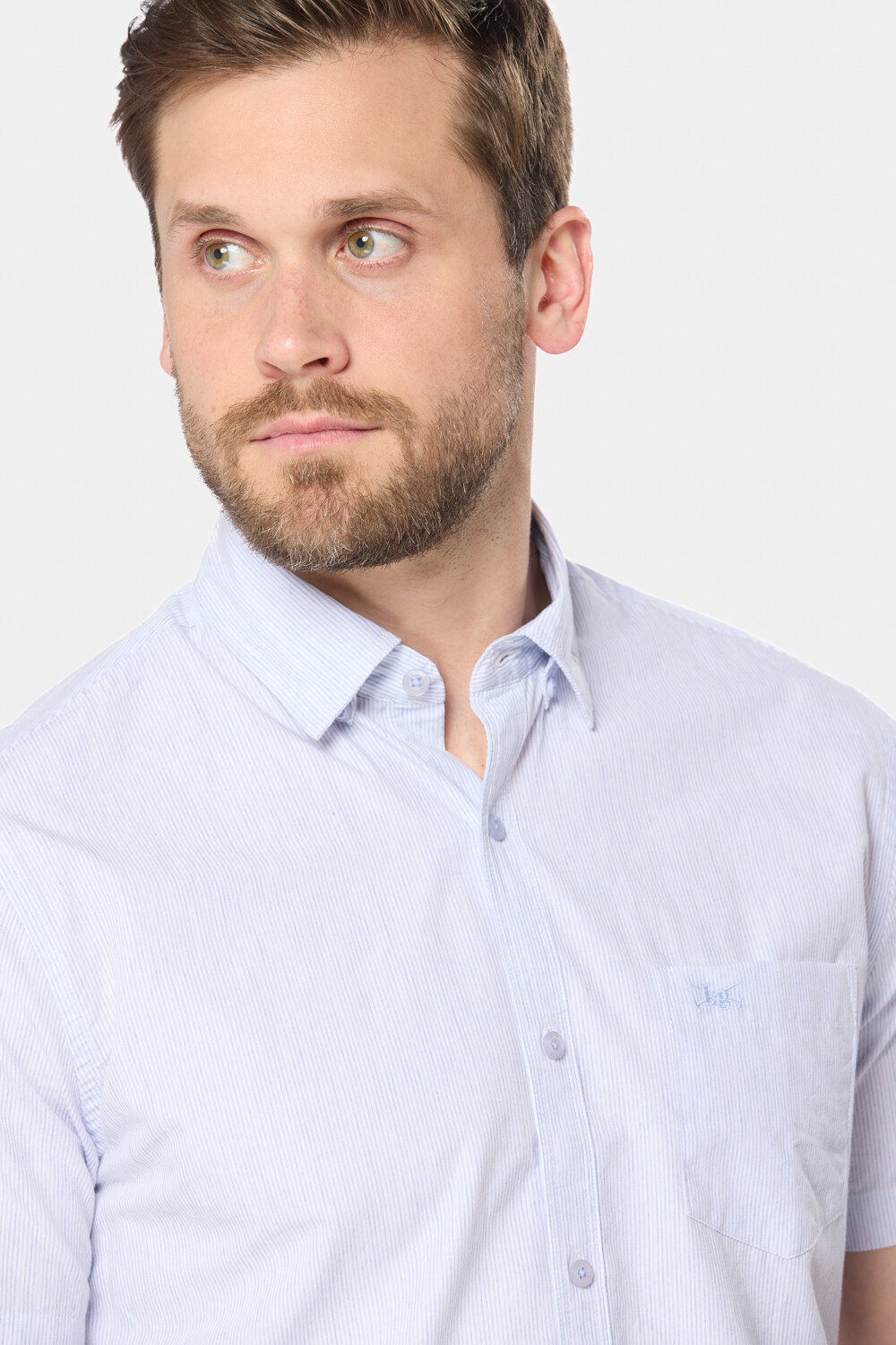 CAMISA RAYADA DE ALGODÓN Celeste