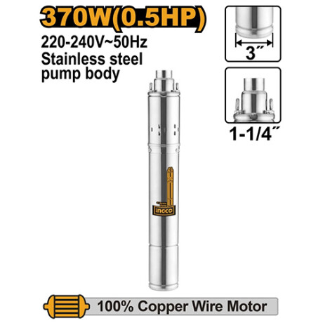 BOMBA SUMERGIBLE 370W 0.5 HP TIPO GUSANO INGCO GRIS