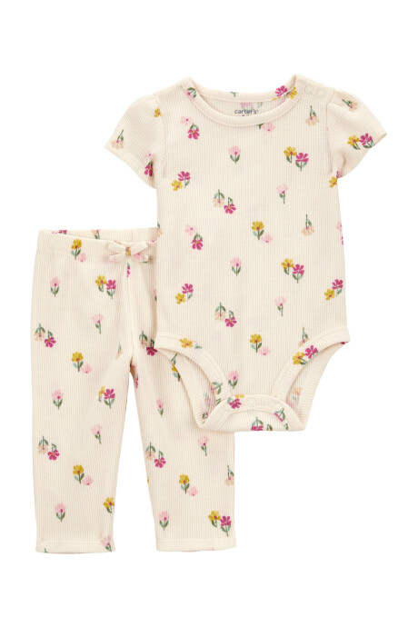 Set dos piezas de algodón térmico, pantalón y body, diseño floral Sin color