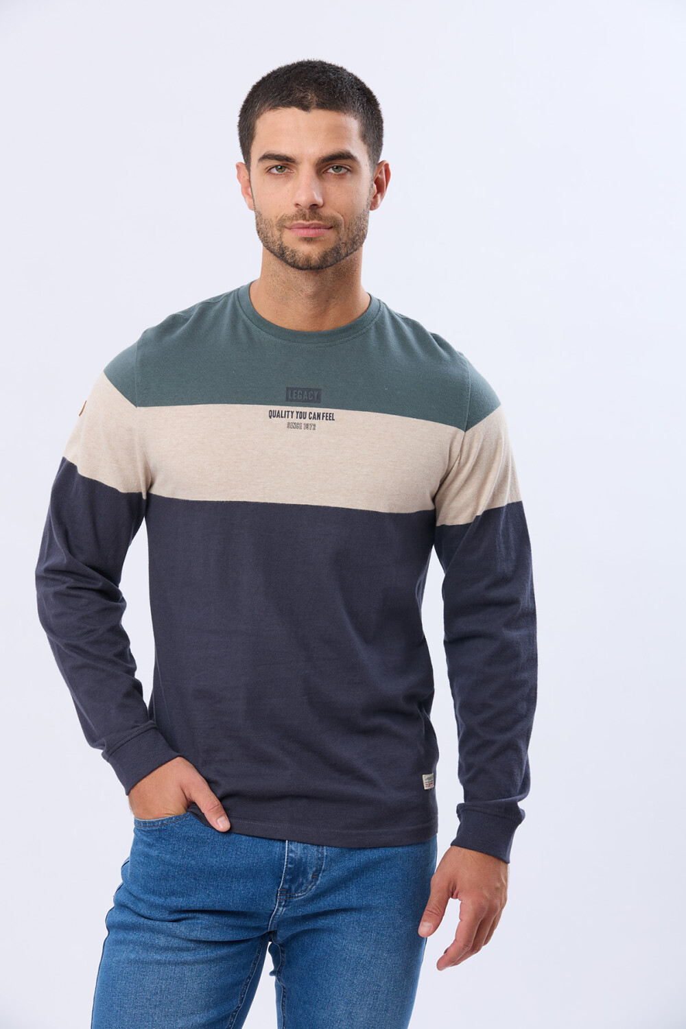REMERA RAYADA CON ESTAMPA Azul