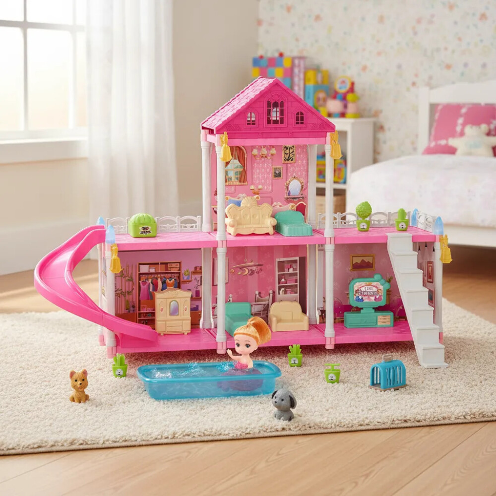 Casa de muñecas con togogán y piscina 108pcs Casa de muñecas con togogán y piscina 108pcs
