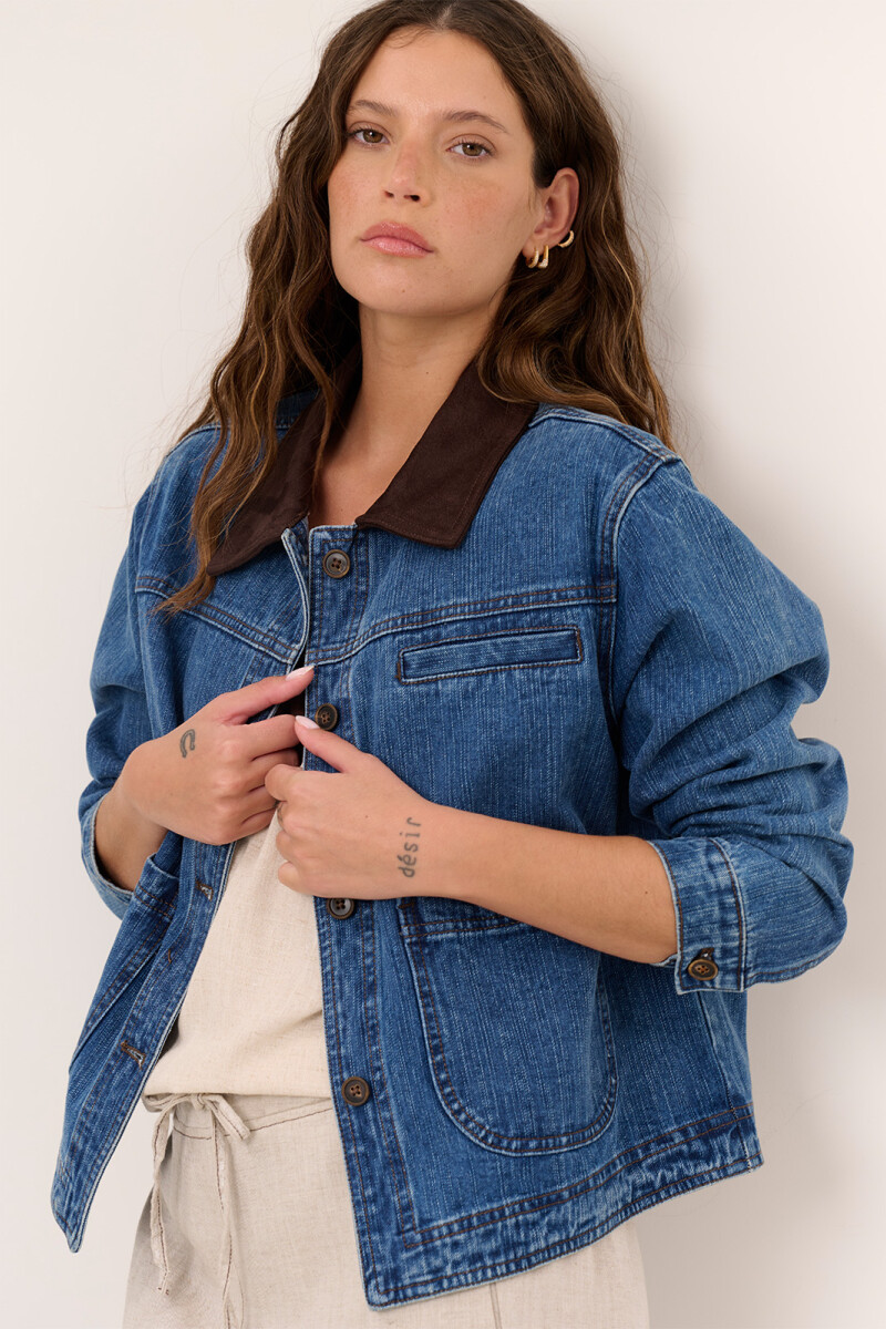 CHAQUETA JEAN CUELLO CHOCOLATE